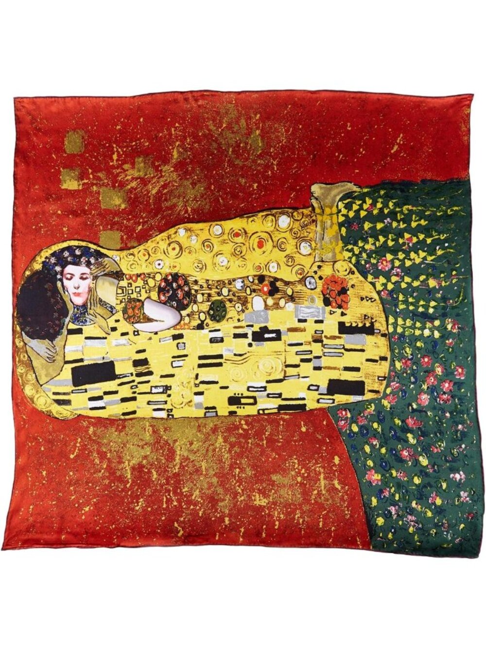 Elegant Large Square Silk Scarf with Classic Art Print - Versatile Fashion
